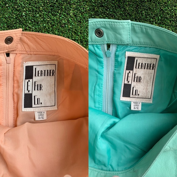 Vintage Leather & Fur Company peach and teal mini leather skirt bundle - Picture 2 of 8